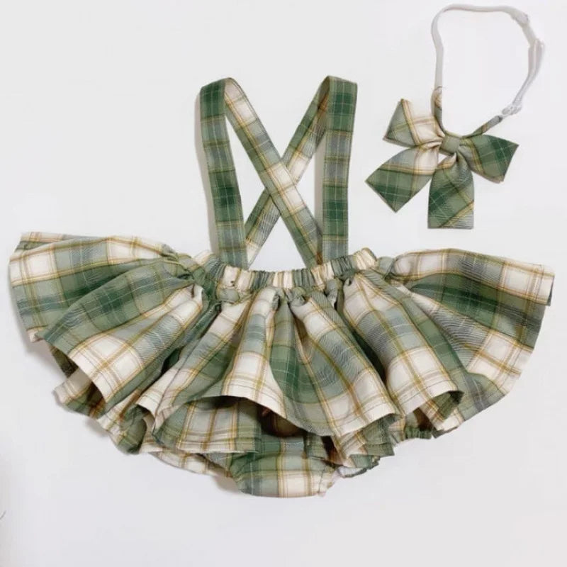 Baby Girl Formal Clothes Set White Shirt+Suspender Skirt+Bow Tie 3PCS Summer Child Clothing Set Outfit Baby Clothes Suit 1-7Y