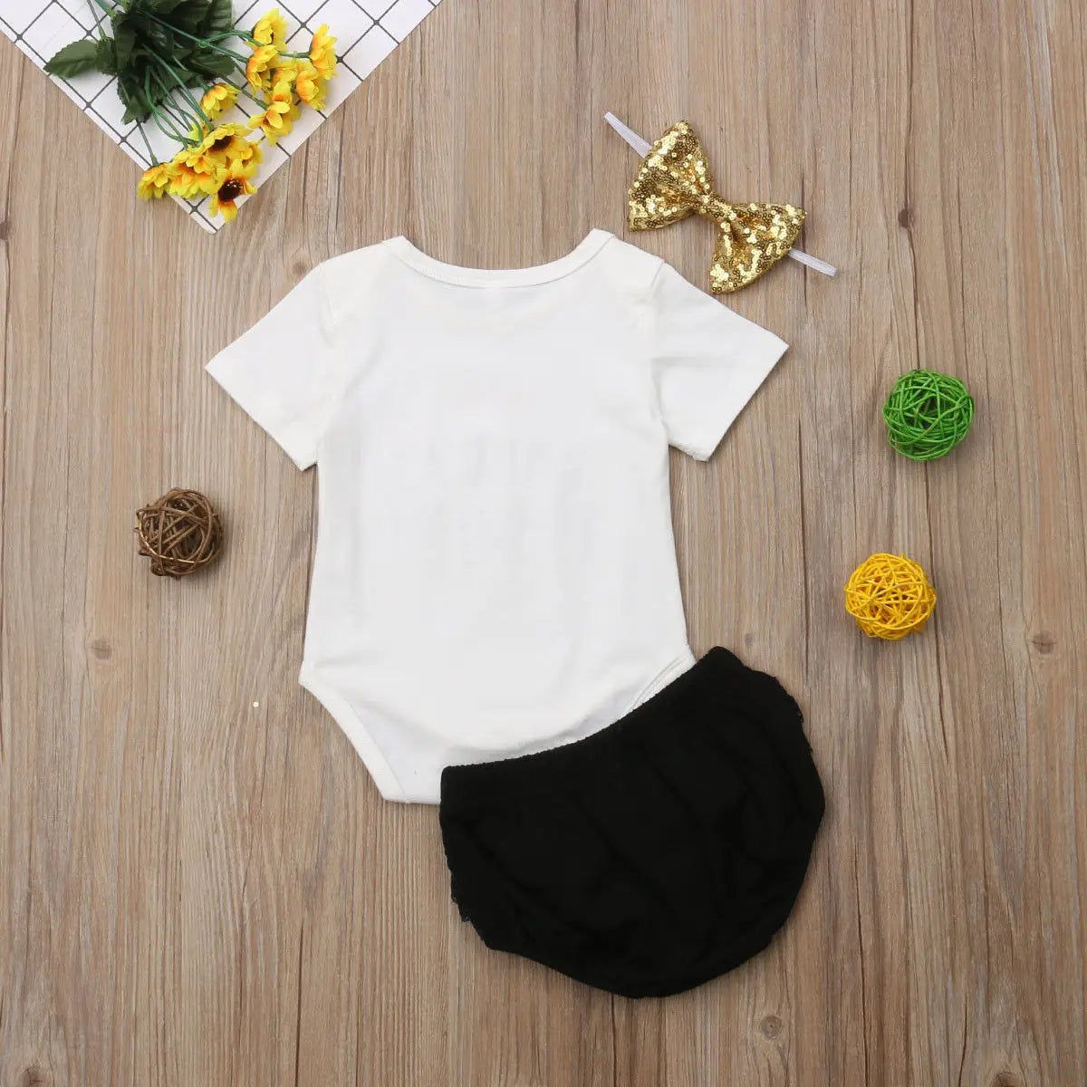 3PCS Girl Tops Bodysuit Shorts Pants Set, “daddy’s princess”
