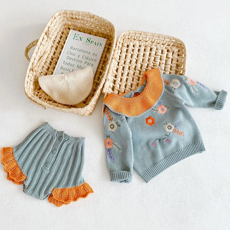 Infant Baby Girls Knitted Embroidered Suit