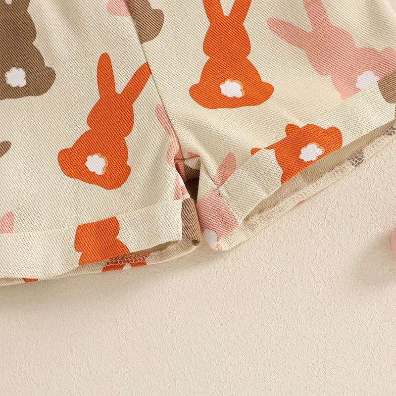 Baby Girl Easter Overalls Sleeveless Square Neck Bunny Graphic Suspender