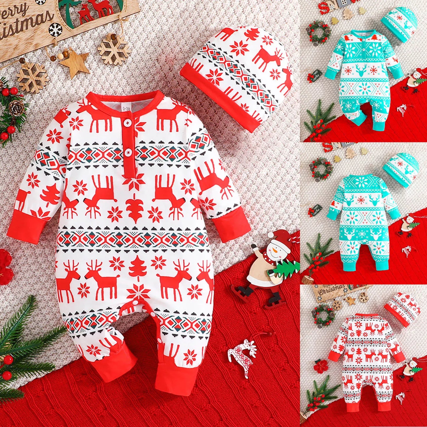 Baby Infant Deer Christmas Cartoon Prints Romper