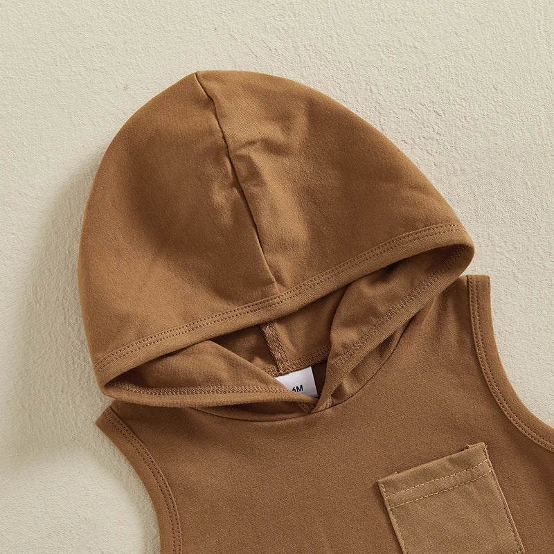 Pocket Hooded Sleeveless Tank Tops + Camouflage Elastic Waist Shorts set