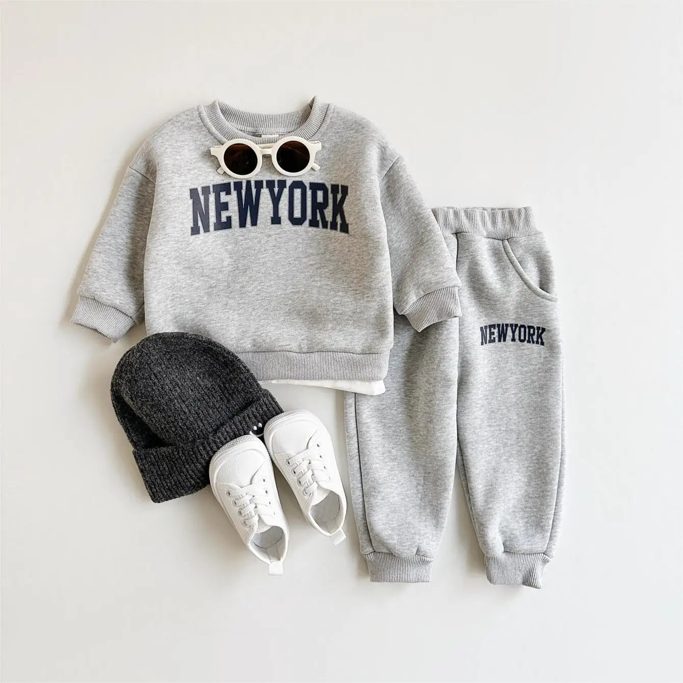 2Pcs Baby Clothing Set Boys Girls NewYork Print Sports Top Pants Suit