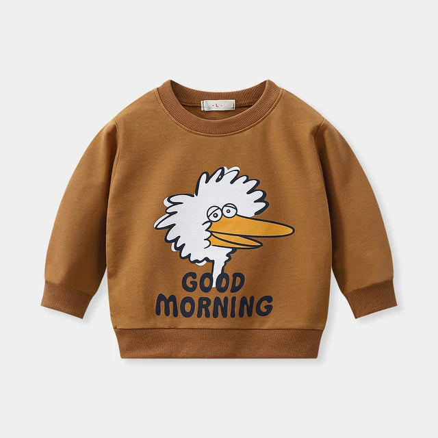 Brand New Design Hoodie Casual Spring Autumn Clothes Unisex Round Neck Long Sleeves Pullovers Toddler Cute Cotton Cartoon Tops