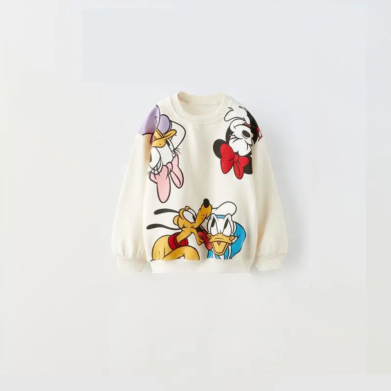 Minnie And Mickey Full Print Hooded Tops Solid Color Two-piece Cartoon Sweatshirt+Pants