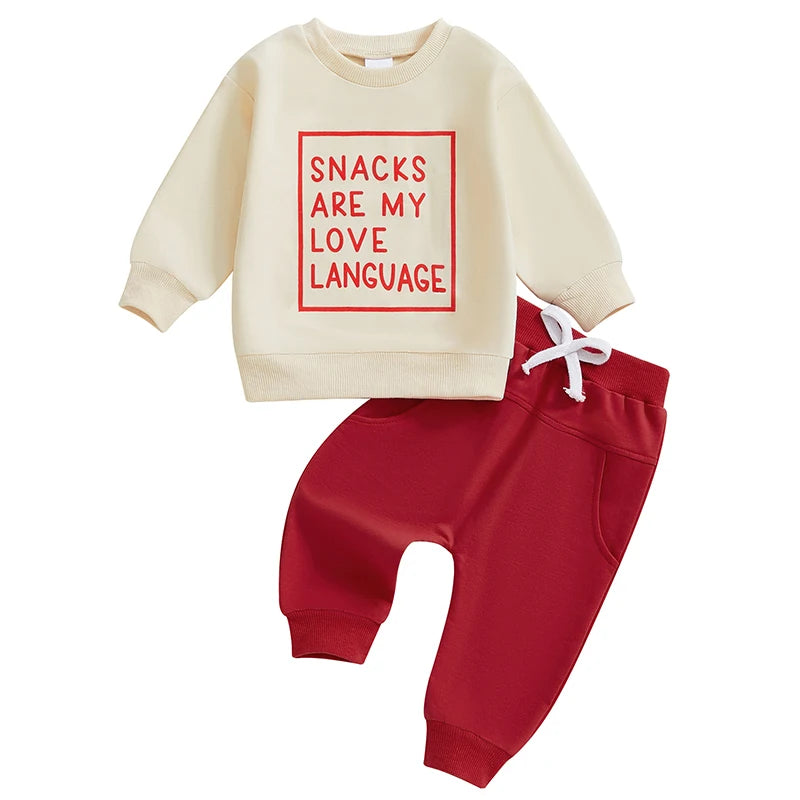 Valentines Day Outfits "Snacks Are My Love Language" Sweatshirt Top Joggers set
