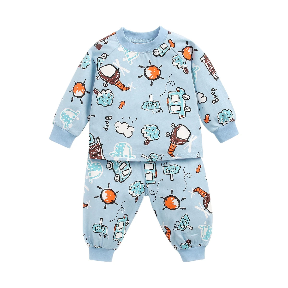 Cotton Long Sleeve Tops + Pants 2Pcs Animals Pajamas