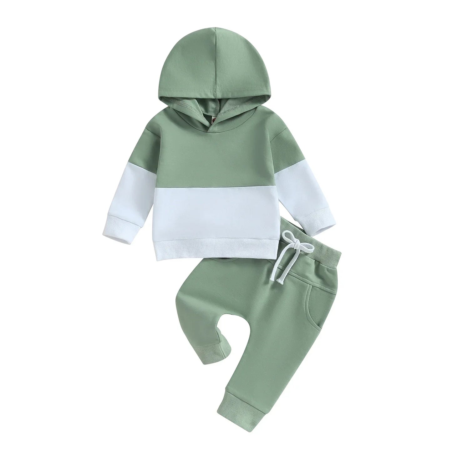 Long Sleeve Contrast Color Hoodie Tops Drawstring Pants Outfits
