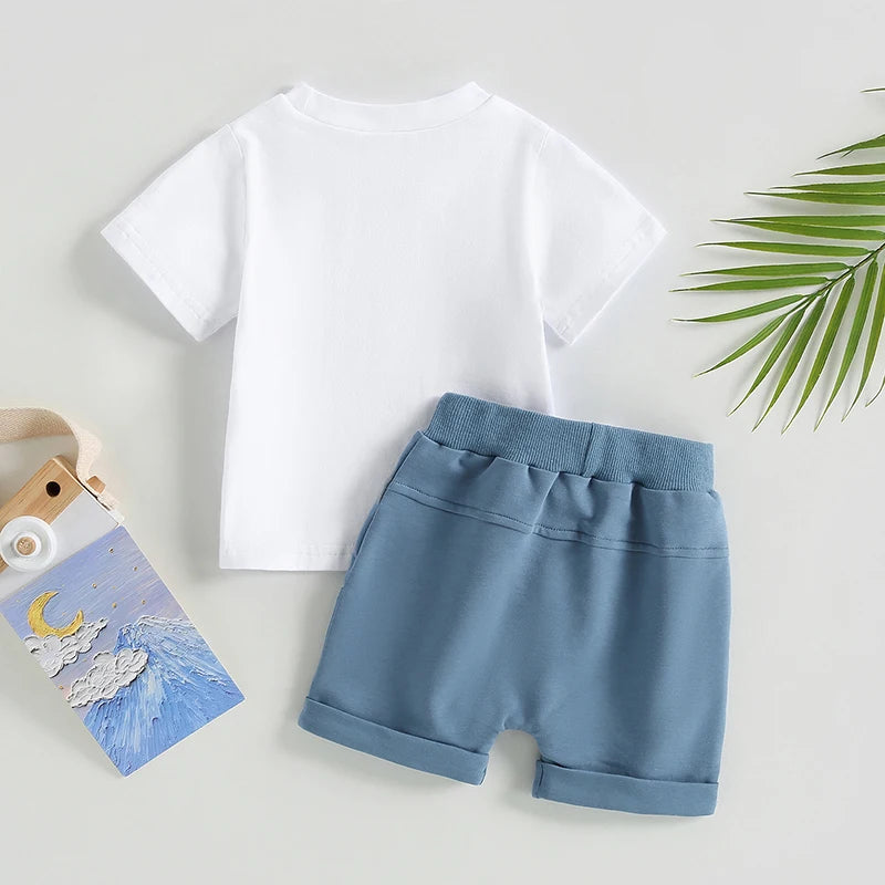 Short Sleeve Letter Print T-shirt and Elastic Waist Drawstring Shorts
