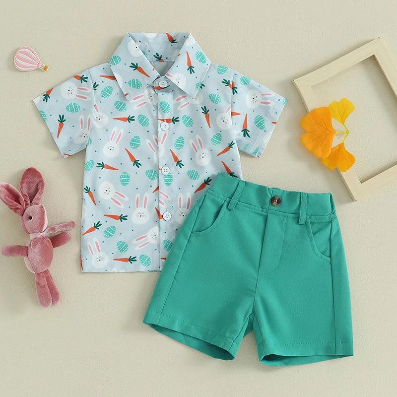 Bunny Carrot Short Sleeve Shirt and Solid Color Shorts