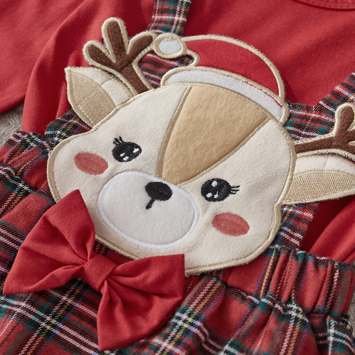Infant Girl 3Pcs Reindeer plaid Christmas Outfit