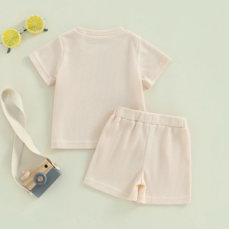 Letter Embroidery Short Sleeve T-Shirt Shorts Set 2Pcs Knit Outfit