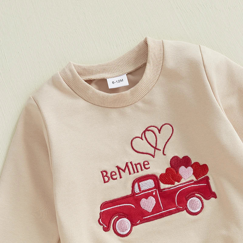 Long Sleeve Embroidery Letters Car Sweatshirt with Sweatpants Valentine’s Day Outfit