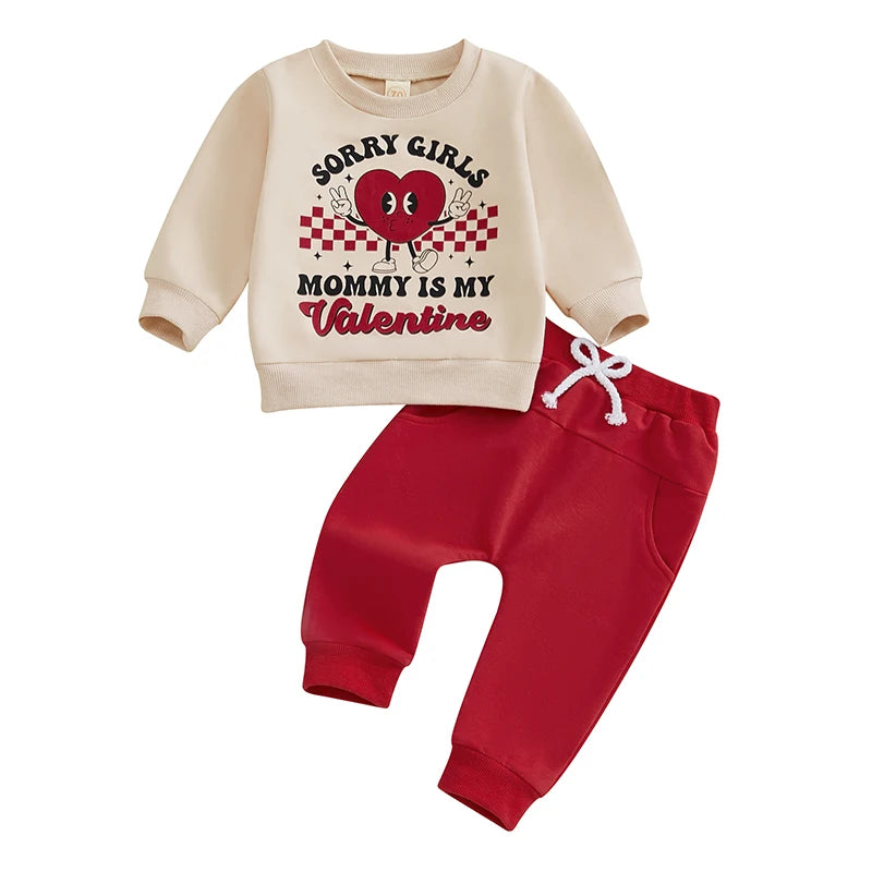 Valentine Outfit Letter Heart Print Long Sleeve Sweatshirt and Elastic Pants