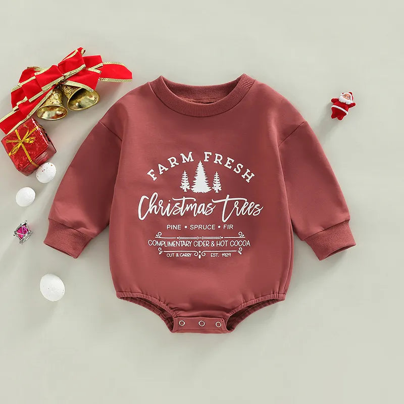 Infant Baby Retro Christmas Tree Crewneck Romper