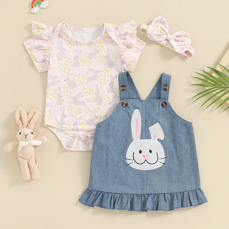 Short Sleeve Rabbit Romper Denim Overall