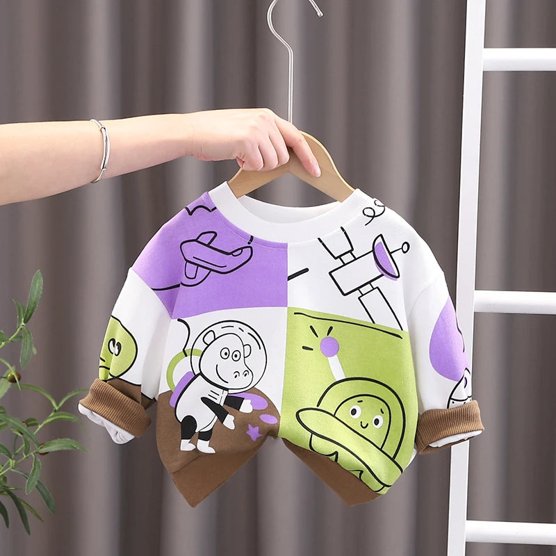 New Spring Autumn Baby Boys Girl Cartoon Cotton Printe Hoodies Children Kids Casual T-Shirt Sportswear Infant Clothing 0-5 Years