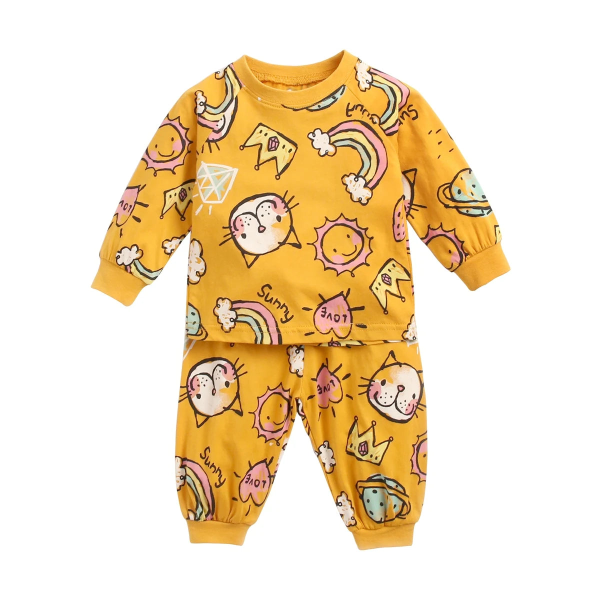 Cotton Long Sleeve Tops + Pants 2Pcs Animals Pajamas