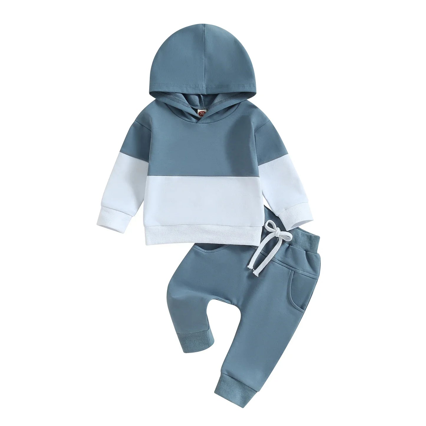 Long Sleeve Contrast Color Hoodie Tops Drawstring Pants Outfits