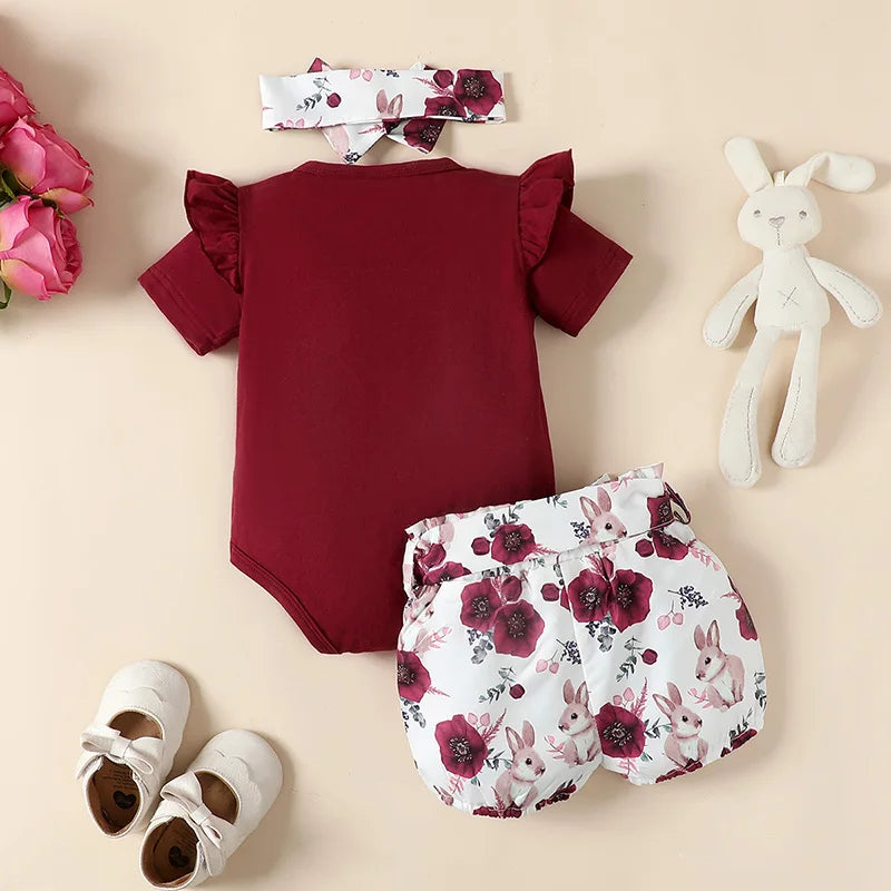 Short Sleeve Romper with Shorts with Hairband Set