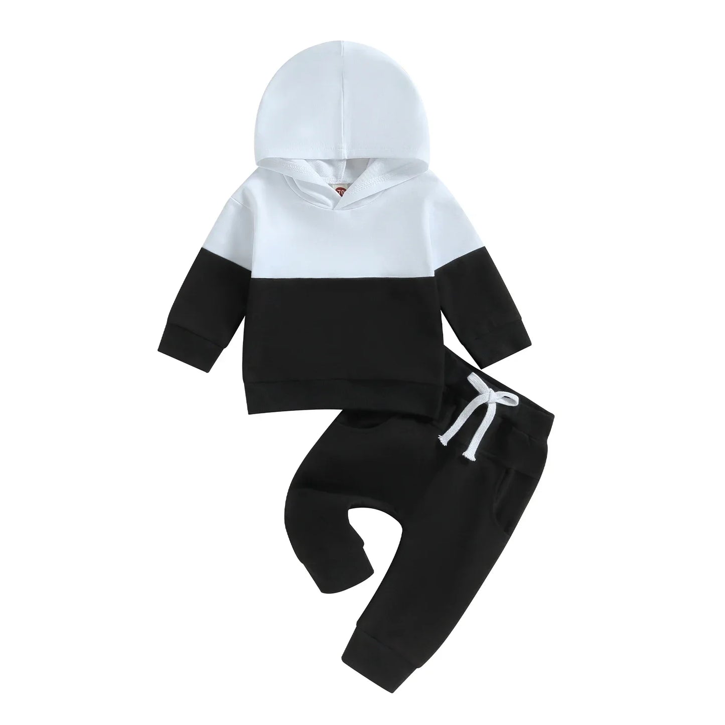 Long Sleeve Contrast Color Hoodie Tops Drawstring Pants Outfits
