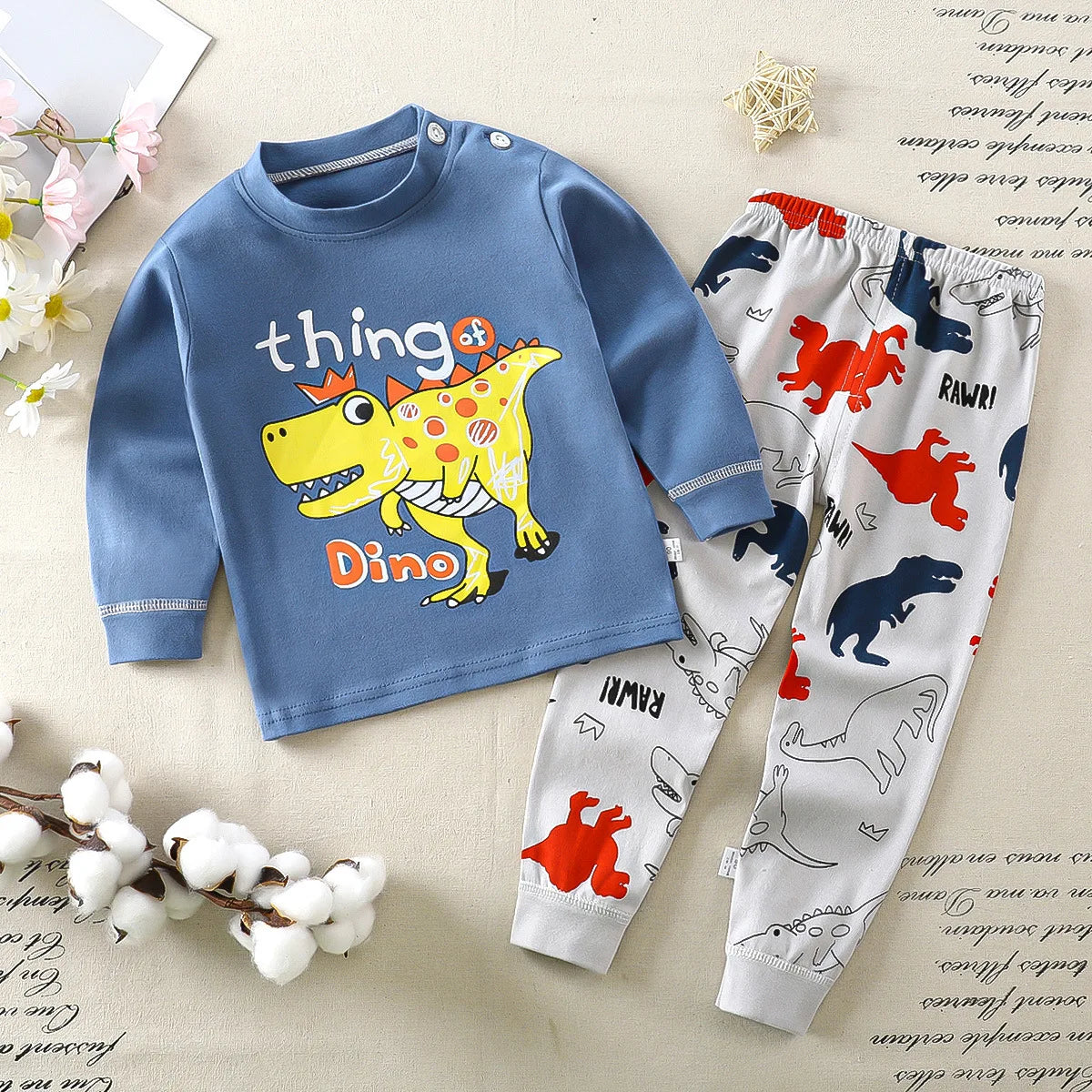 Cartoon Pajamas Baby Boys Girls Sleepwear Home Clothes Cotton