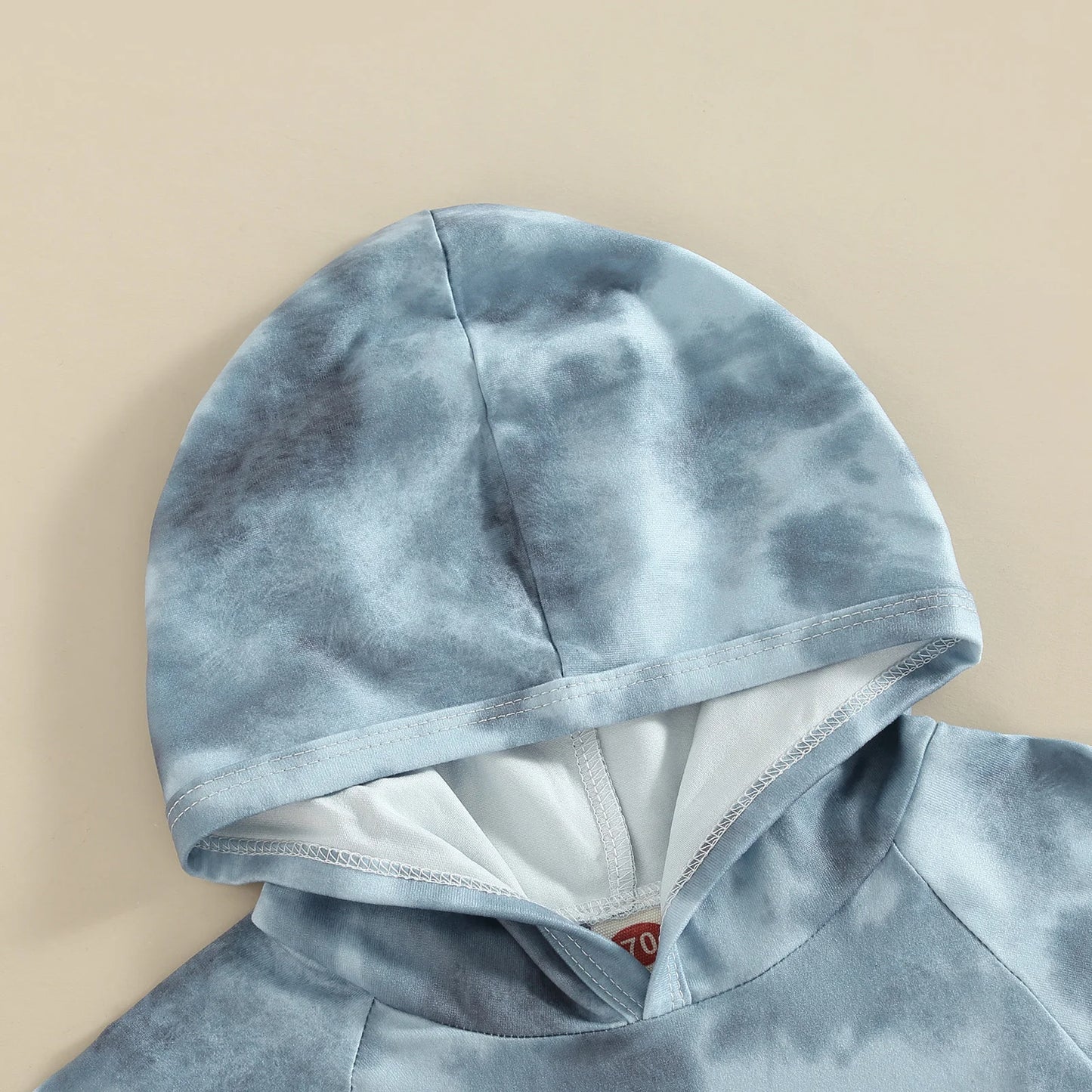 2Pcs Casual Clothing Set Short Sleeve Hooded Tie-Dye Pritned Top and Shorts