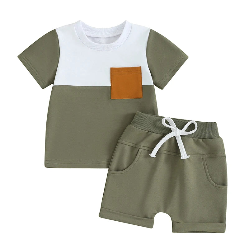 Summer Clothes Color Block Short Sleeve T-shirts + Shorts Set