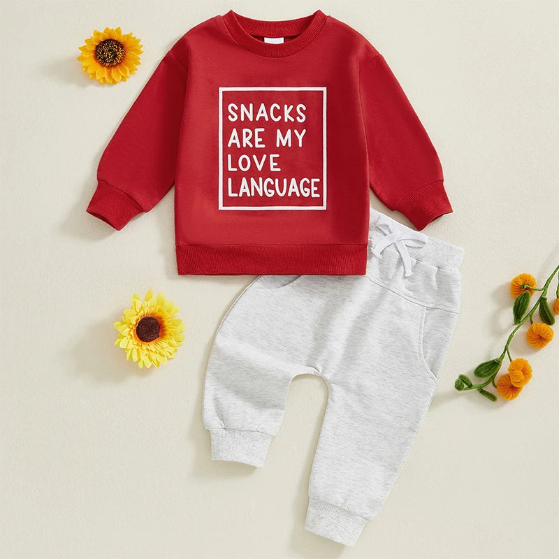 Valentines Day Outfits "Snacks Are My Love Language" Sweatshirt Top Joggers set