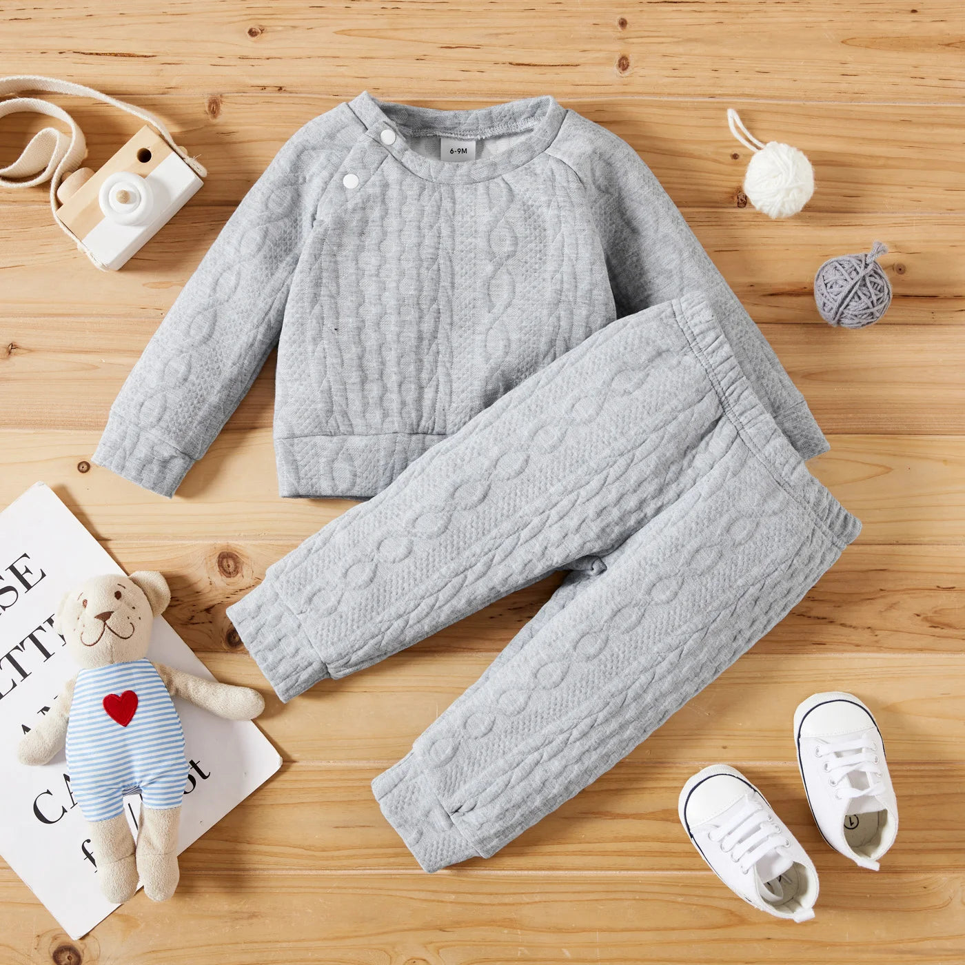 Solid Color Long Sleeves Top+Pants 2PCS Outfits