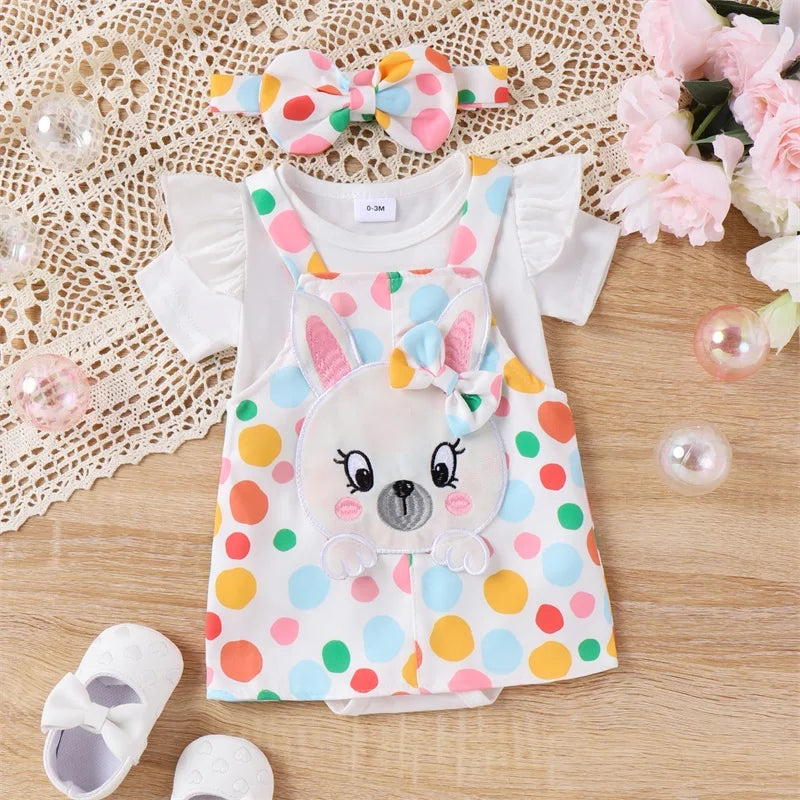 Short Sleeve Romper Suspender Skirt With Headband