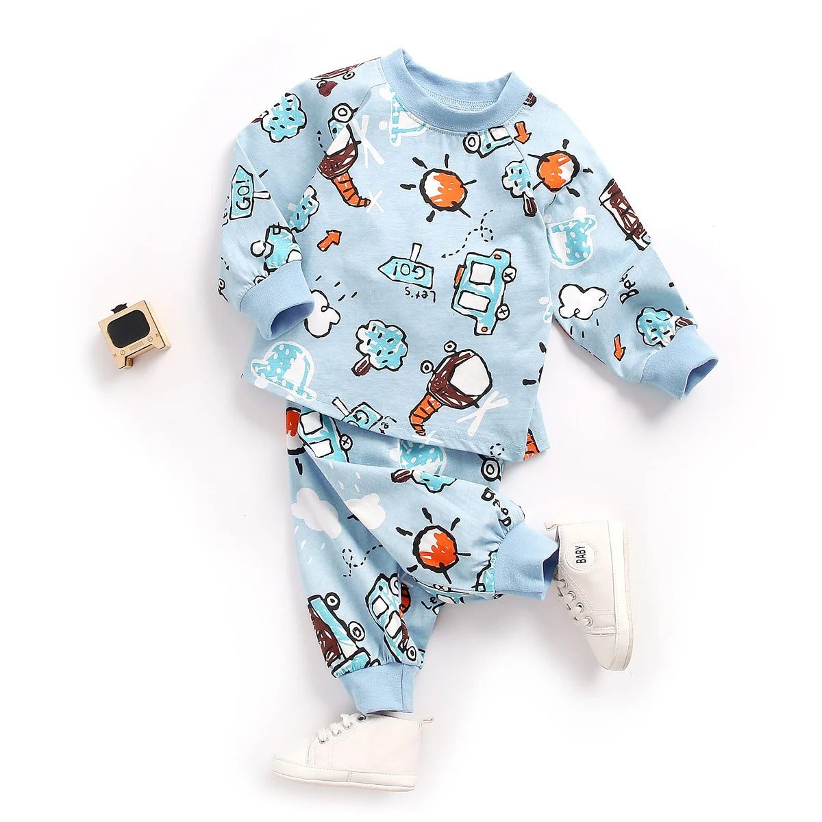Cotton Long Sleeve Tops + Pants 2Pcs Animals Pajamas