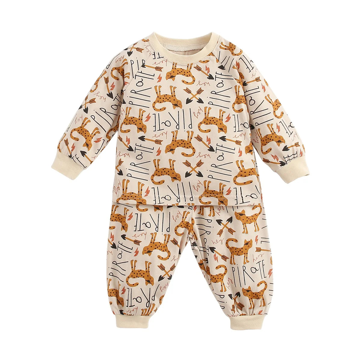 Cotton Long Sleeve Tops + Pants 2Pcs Animals Pajamas