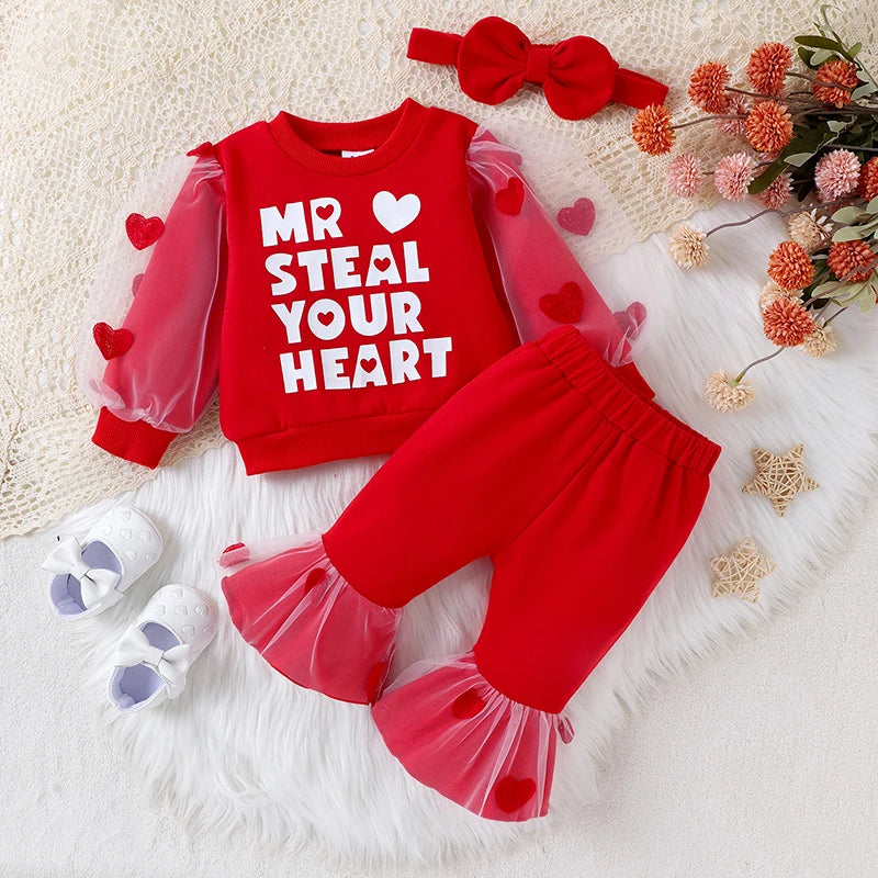 3pcs “Steal your heart” outfit with a bow headband