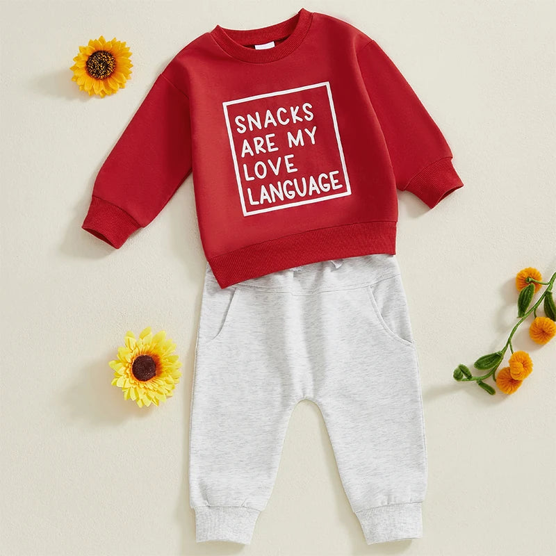Valentines Day Outfits "Snacks Are My Love Language" Sweatshirt Top Joggers set