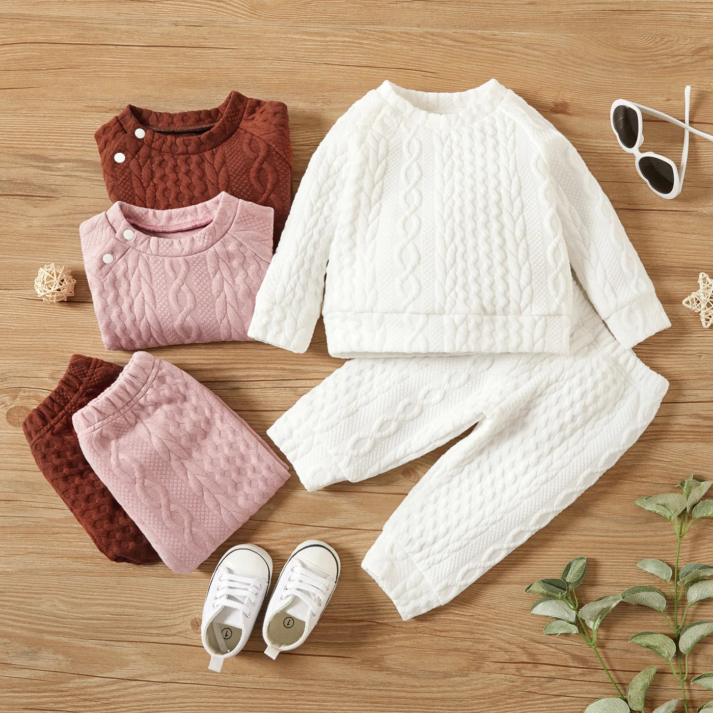 Solid Color Long Sleeves Top+Pants 2PCS Outfits