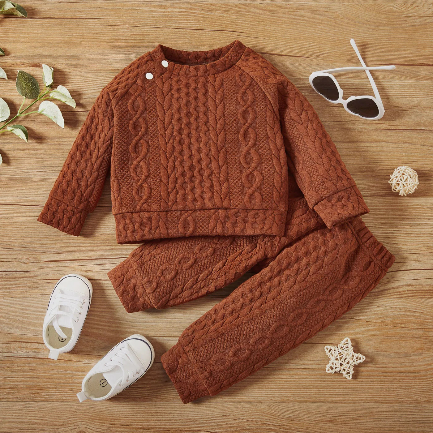 Solid Color Long Sleeves Top+Pants 2PCS Outfits