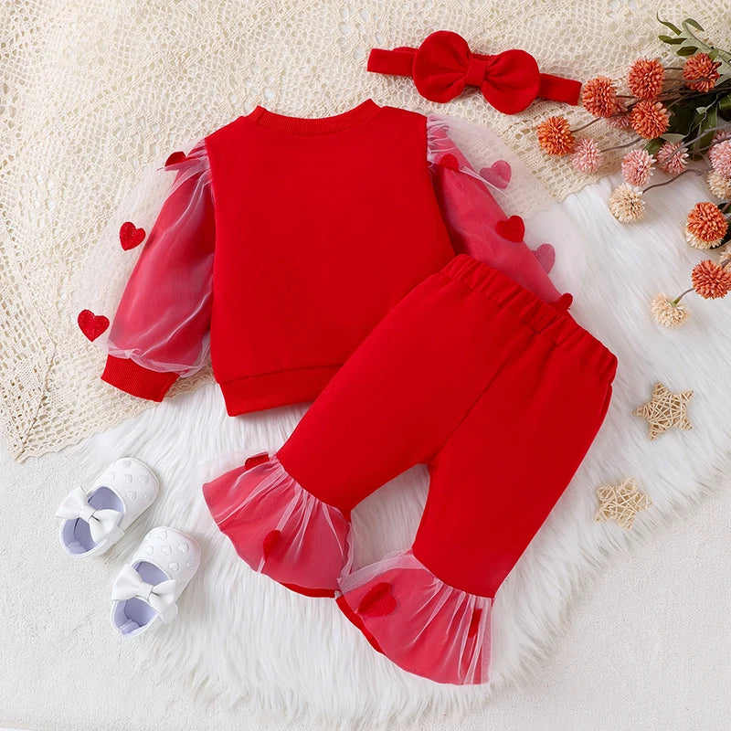 3pcs “Steal your heart” outfit with a bow headband