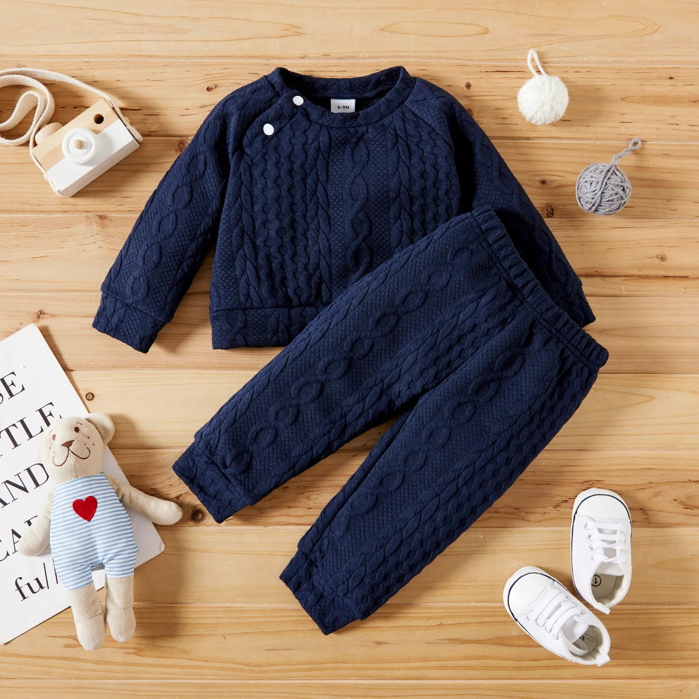 Solid Color Long Sleeves Top+Pants 2PCS Outfits