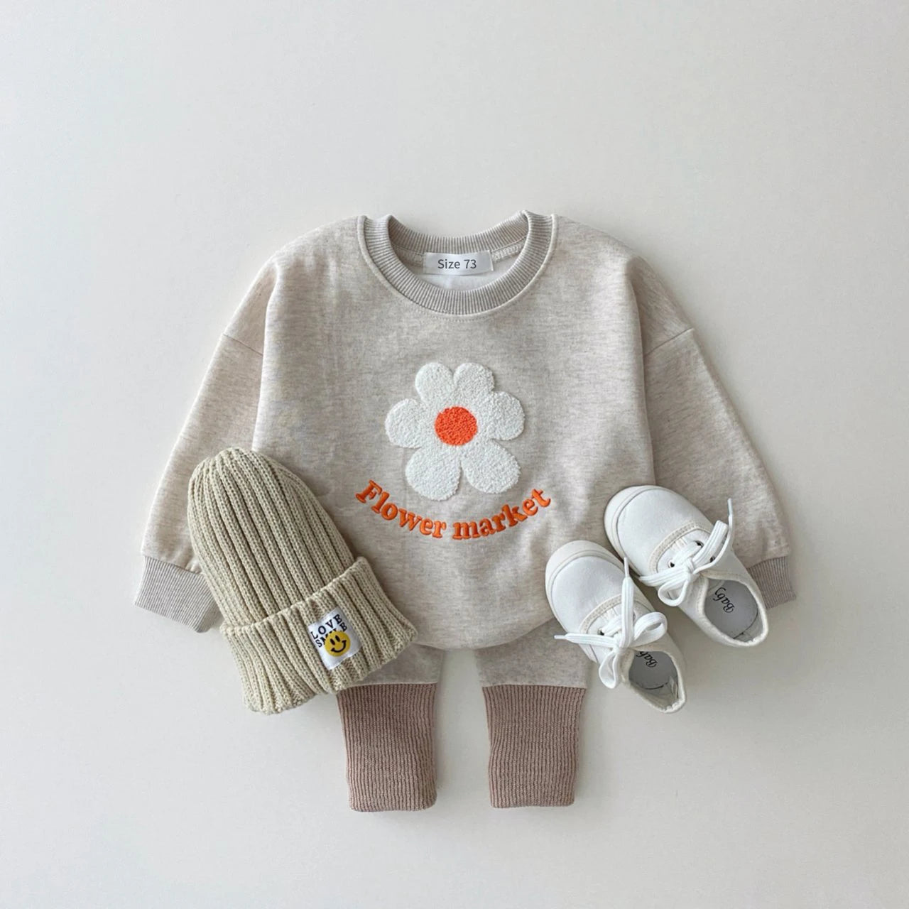 Infant Baby Organic Cotton Flowers Sweatshirt + Pants