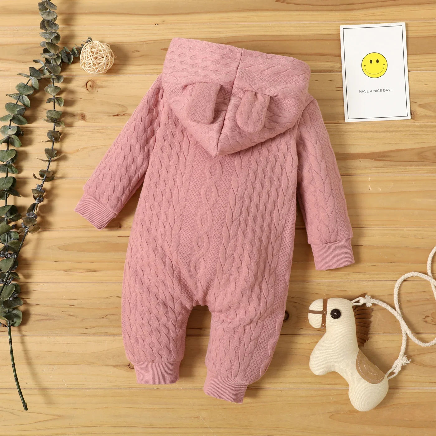 Baby Romper Cute Ears Solid Hooded Long Sleeve Baby Bodysuit