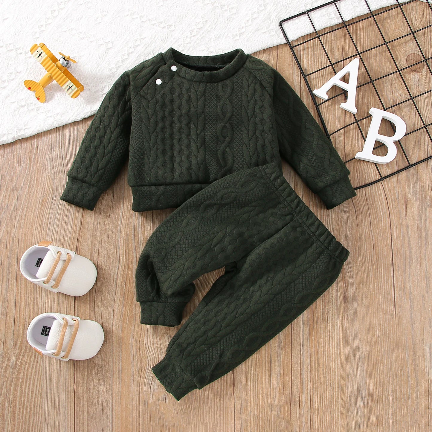 Solid Color Long Sleeves Top+Pants 2PCS Outfits