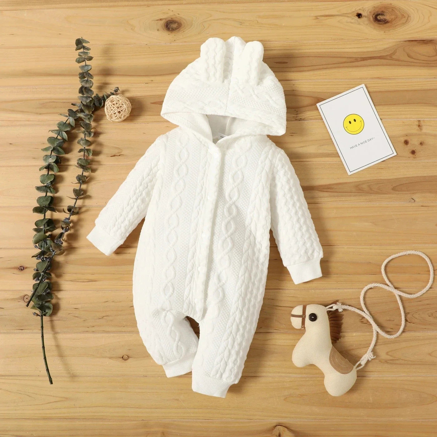Baby Romper Cute Ears Solid Hooded Long Sleeve Baby Bodysuit