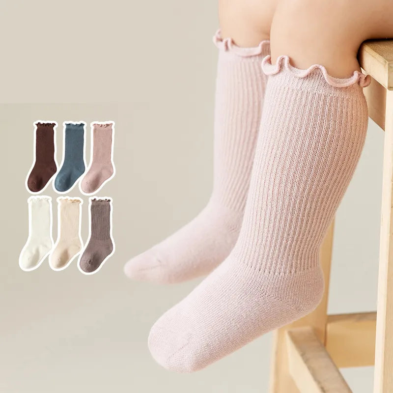 Baby Girl Knee High Socks Newborn Baby Socks Solid Color Cotton Ruffle Kids Long Socks Toddler Girls Christmas Children's Socka