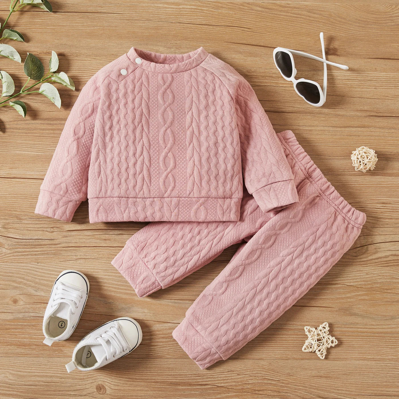 Solid Color Long Sleeves Top+Pants 2PCS Outfits