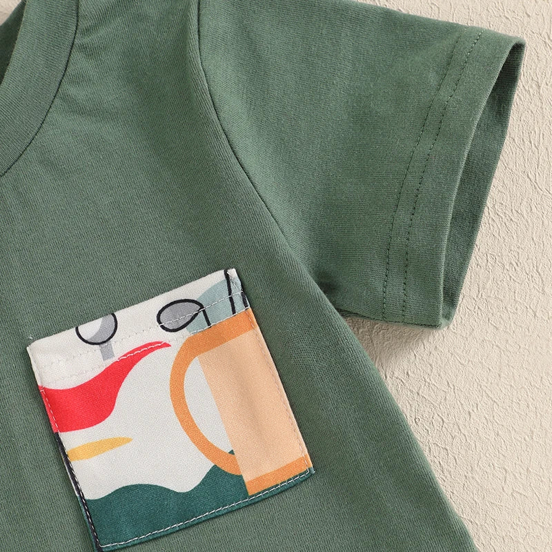 Short Sleeve T-shirt Golf Print and Elastic Waist Shorts 2PCS Summer Set