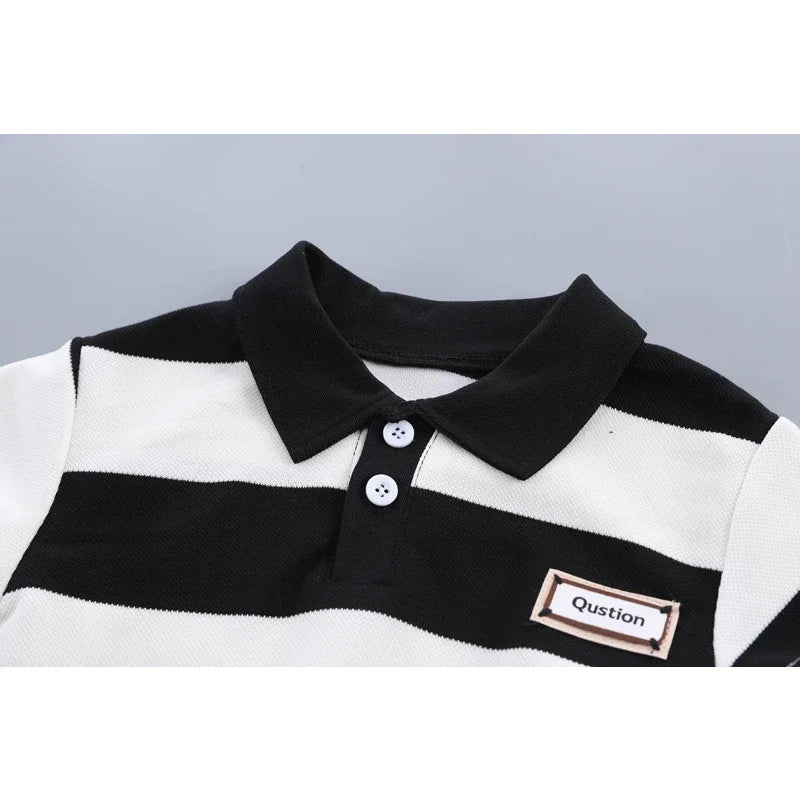 0-4 year old boy POLO shirt set, baby boy stripe short sleeved summer T-shirt+2 shorts Boys' lapel striped short sleeved