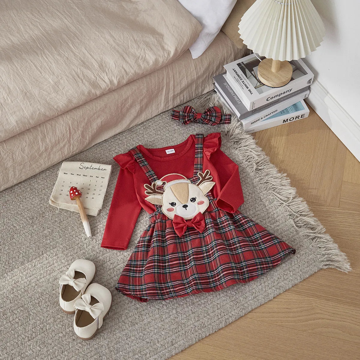 Infant Girl 3Pcs Reindeer plaid Christmas Outfit