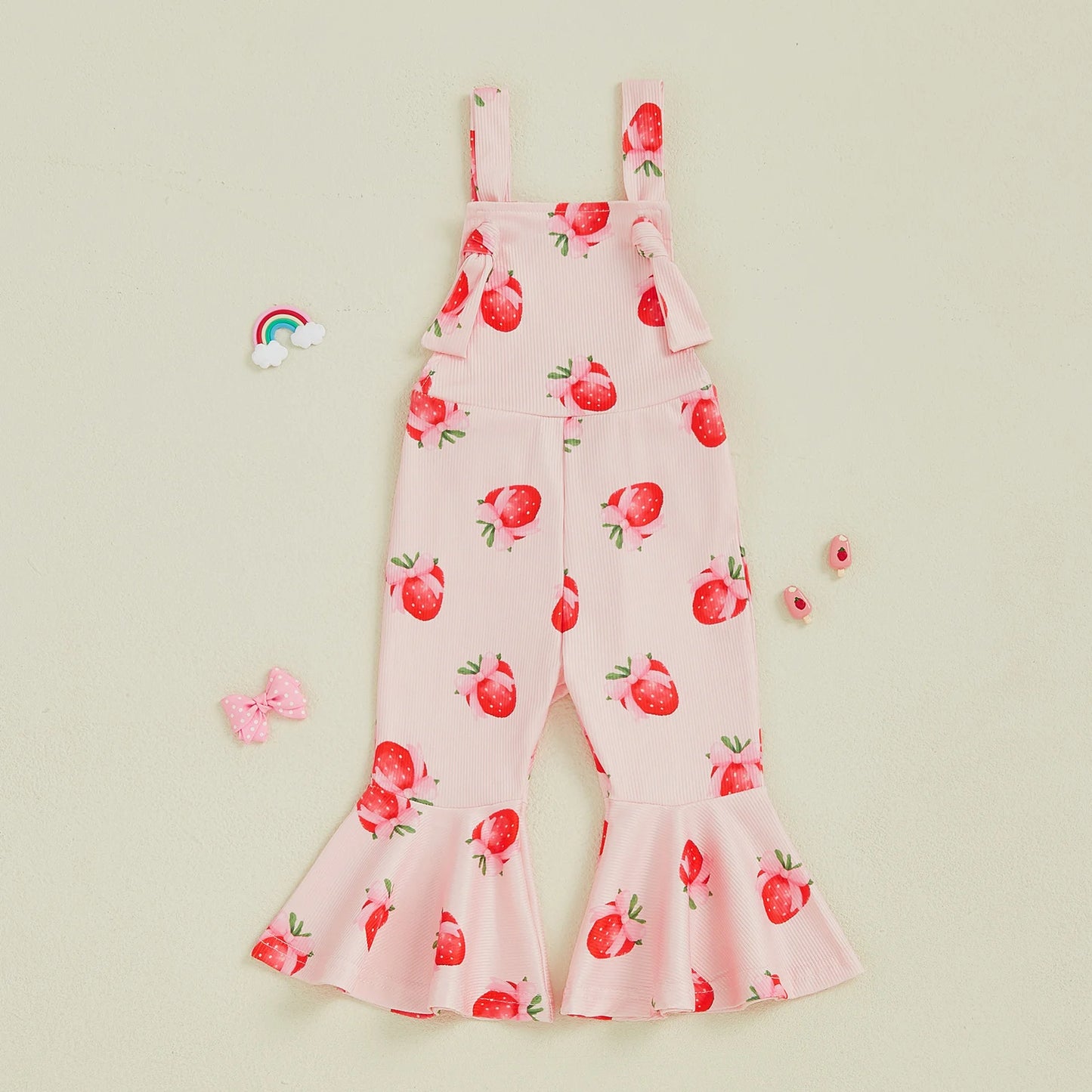 Bell-Bottom Jumpsuit Bow/Watermelon/Strawberry Square Neck