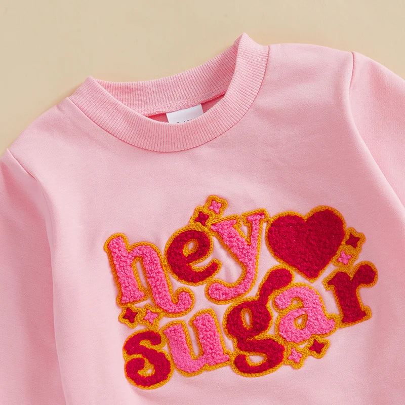 Letter Embroider Sweatshirt Shirt and Heart Pants